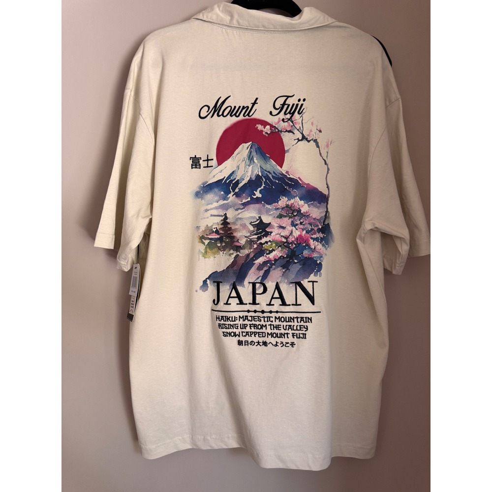NWT Saints Studio Men XL Mount Fuji Japan 100% Cotton Polo T-Shirt skate